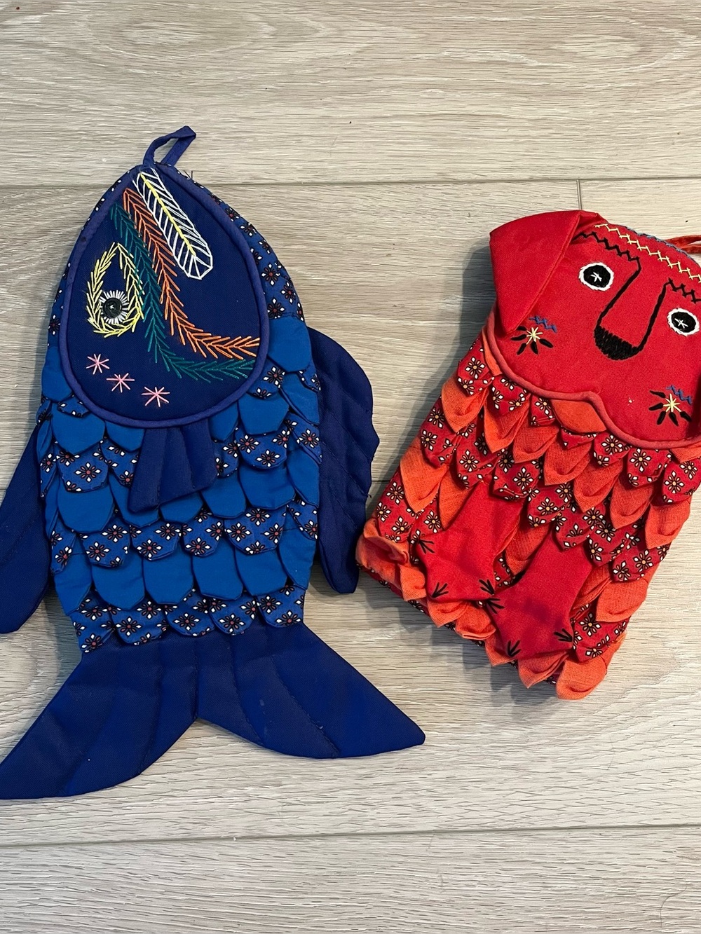 Vintage unique embroidered oven mitts